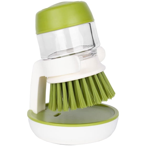 Cepillo dispensador de jabón para fregar palma con bandeja de goteo, cepillo de lavado para platos, ollas, sartenes, limpieza de fregadero, juego de soporte de almacenamiento para fregador de cocina