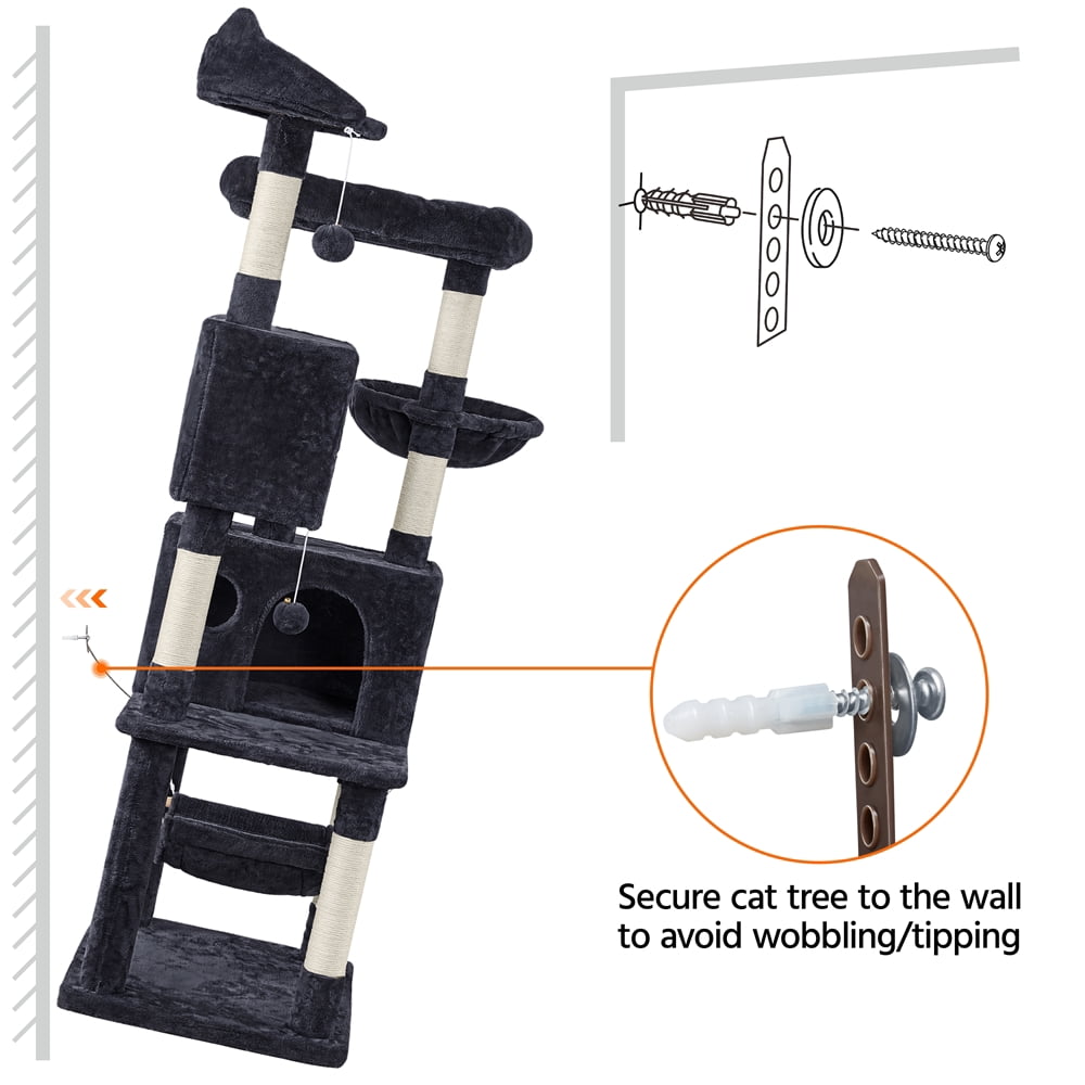Alden Design 64.5"H Multi-level Cat Tree Tower with Condos and Perches, Black