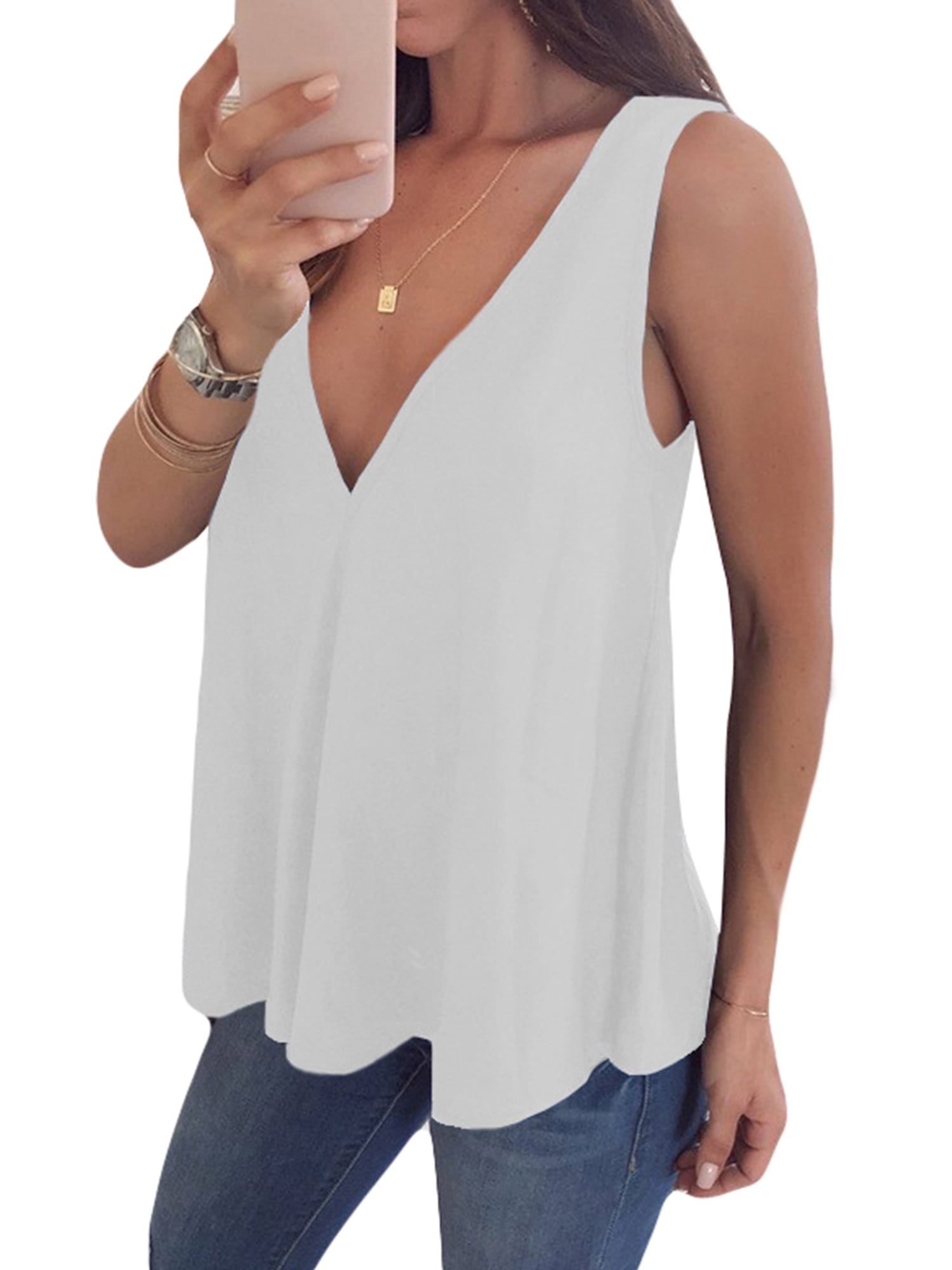 DONTAL Women Sleeveless T-Shirt Summer Plus Size Blouse V Neck Loose Tank Tops 