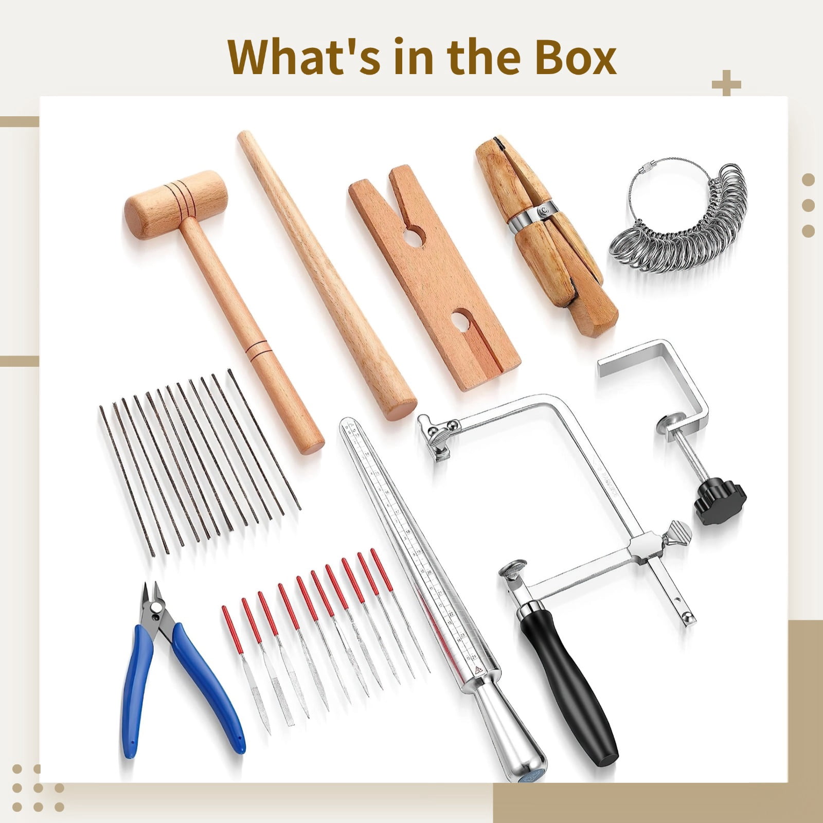 Jewelry Making Tools Professional Kit, Complete Jewelry Tool Set with Wooden Ring Mandrel, Steel Wire Cutter, Mini Diamond Needle Files, Copper Rings