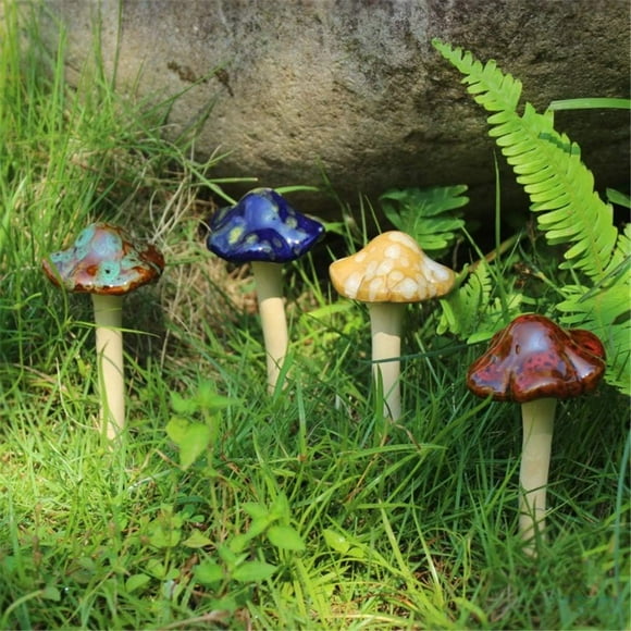 Outdoor Statue Decoration, Unique Garden Supplies With Durable Ceramic Material, Lawn Ornament Décor, Fairy Garden Accessories, Colorful Glazed Ceramic Garden Mushrooms, 4pcs