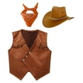 thumbnail image 3 of Zaldita Western Brown Cowboy Vest for Kids Boys Sleeveless Tops with Bandanna and Hat for Disco Club Orange 14, 3 of 5