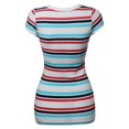 thumbnail image 2 of FashionOutfit Women's Wide V-neck Stripe Short Sleeve Tee Shorts, 2 of 3