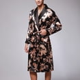 thumbnail image 3 of Silk Robe men Simulation Silk Print Plus Size Pajamas Lingerie Robe Bathrobe Dressing Gown, 3 of 5