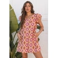 thumbnail image 4 of Women's Orange Geometric Floral V Neck Mini Dress with Ruffled Sleeves - [ZhiHiMeRi] | (US 12-14)L, 4 of 12