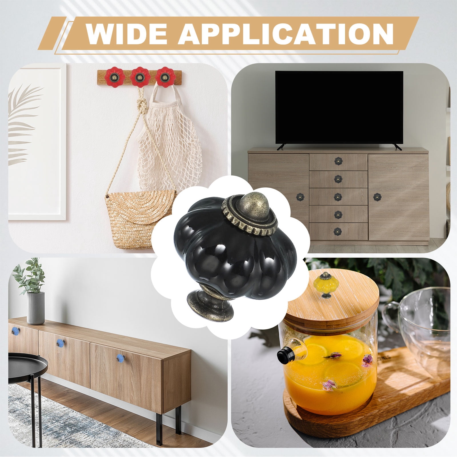 Unique Bargains Stylish Decorative Pumpkin Ceramic Cabinet Drawer Knobs Black