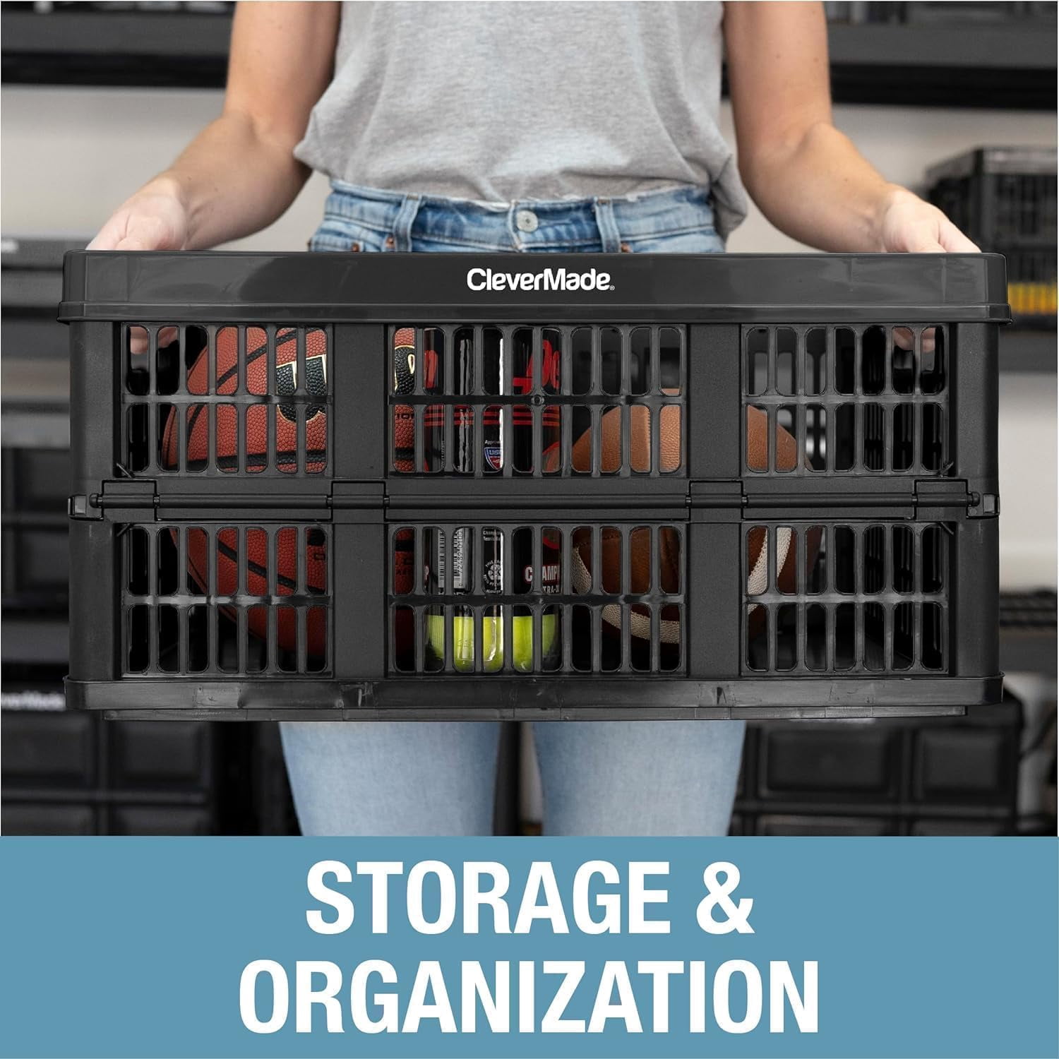 CleverMade Collapsible Utility Crate, 32L (8 Gal), Stone, 1PK