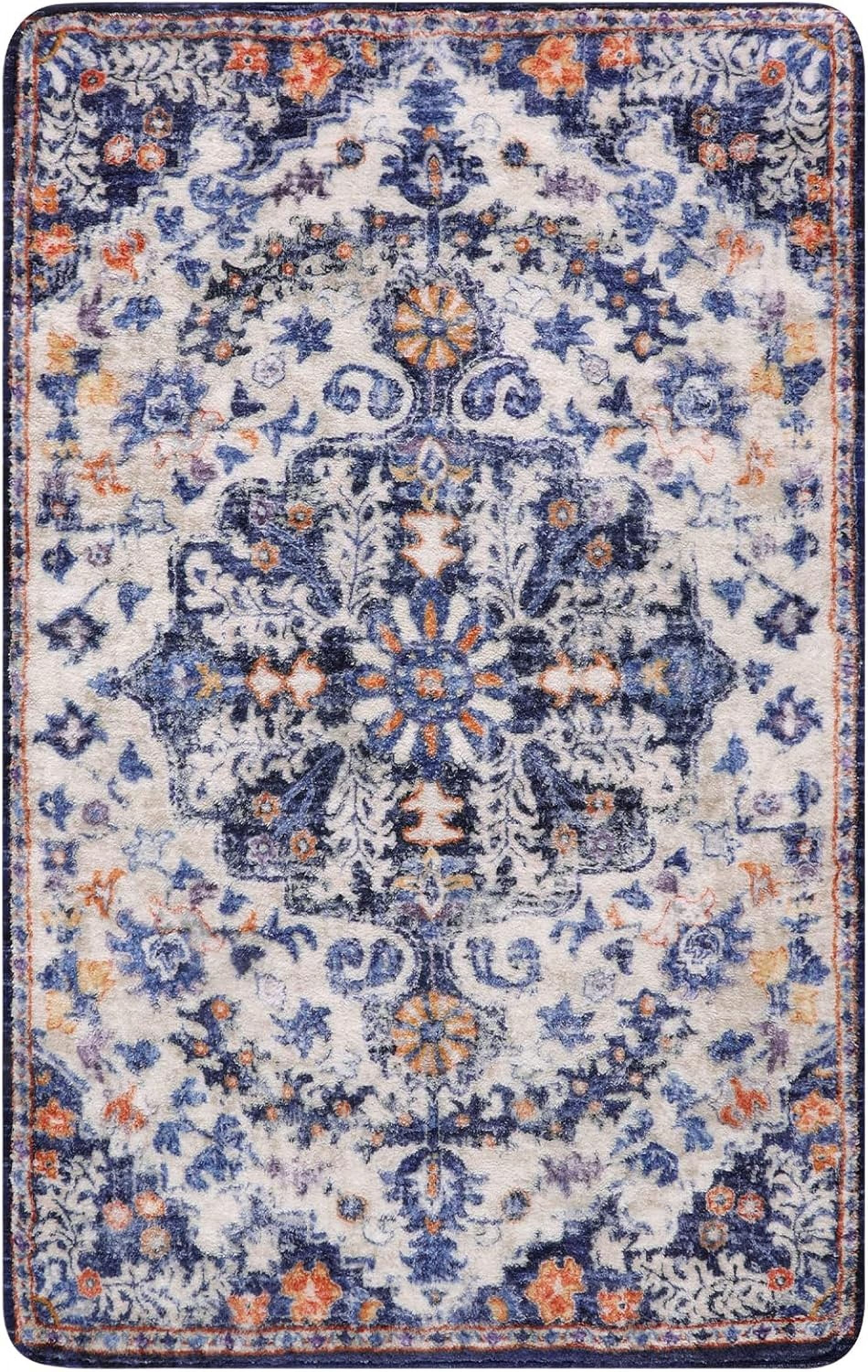 Bohemian Floral Medallion Runner Rug - 2x5 Laundry Room Rug Bathroom Runner Oriental Kitchen Mat, Soft Washable Non-Slip Low-Pile Indoor Carpet Runner for Bedside Living Room Decor