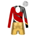 thumbnail image 4 of TiaoBug Kids Girls Long Sleeve Gymnastics Dance Leotard with Metallic Shorts Headwear Athletic Workout Activewear Red 10, 4 of 7