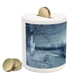 thumbnail image 2 of Winter Piggy Bank, Ice Cold Frozen Snowy Scenery from Castle Like Balcony with Leafless Branches Art, Ceramic Coin Bank Money Box for Cash Saving, 3.6" X 3.2", White, by Ambesonne, 2 of 4