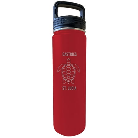 

Castries St. Lucia Souvenir 32 Oz Engraved Red Insulated Double Wall Stainless Steel Water Bottle Tumbler