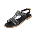 thumbnail image 2 of Women's Open Toe Bohemia Rhinestones Flat Sandals, Summer Comfortable Elastic Slingback Ankle Strap Casual Dressy Beach Shoes (Black,43), 2 of 6