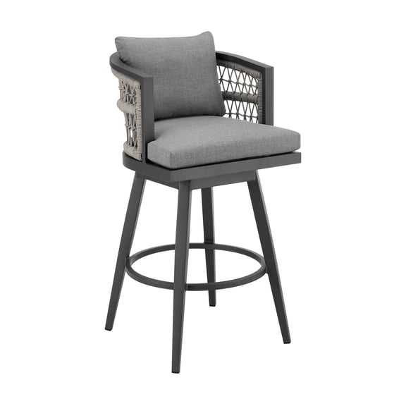 Zella Outdoor  Swivel Bar or Counter Stool in Aluminum with Rope and Cushions
