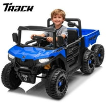 Track Seven 24V Ride on Dump Truck, 400W 6-Wheel Ride on UTV Car for Big Kids with Electric Dump Bed, Remote Control, Music, Lights, Spring Suspension, 24V Ride on Toy Car for Kids Aged 3 , Blue