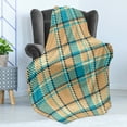 thumbnail image 4 of Checkered Soft Flannel Fleece Throw Blanket, Zigzag Patterned Lines Celtic Culture Inspired Fashion, Cozy Plush for Indoor and Outdoor Use, 50" x 70", Cream Pale Blue, by Ambesonne, 4 of 5