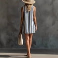thumbnail image 3 of Morttic Women's Retro Striped Sleeveless A-Line Mini Dress with Pockets – Crew Neck Casual Summer Vacation & Play Outfit Blue，S, 3 of 4