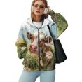 thumbnail image 5 of COEQINE Women's Oversized Hoodie Fashion Sweatshirts Brown Cattle and Flower Fields Print Full Zipper Y2K Jacket Long Sleeve Casual Wear Fall Tops with Pockets, M, 5 of 7
