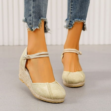 

WNG Summer Slope Heel Sandals Women Versatile Fashion Breathable Buckle Strap Travel Sandals Women