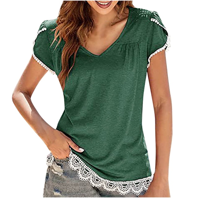 Birdeem Mode Femmes Été Demi-Manche Col en V Chandail-Over Blouse Décontractée Unie