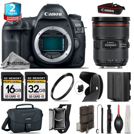 Canon EOS 5D Mark IV + 24-70mm f/2.8L II + Tulip Hood + Extra Battery - 48GB Kit (International Version)