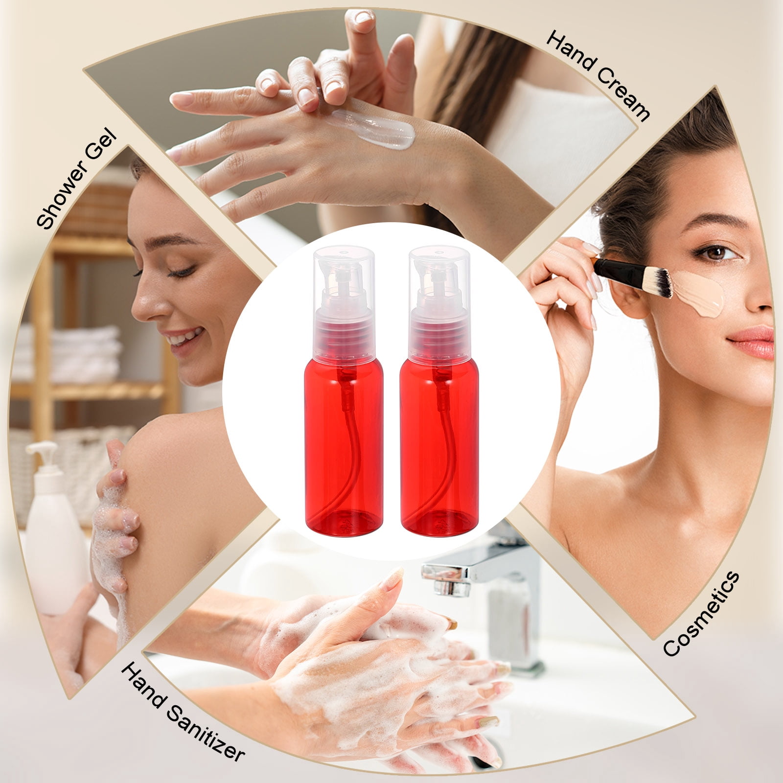 Uxcell 10Pcs Travel Pump Bottle, Empty Pump Bottle Dispenser, 1.7oz Clear Red