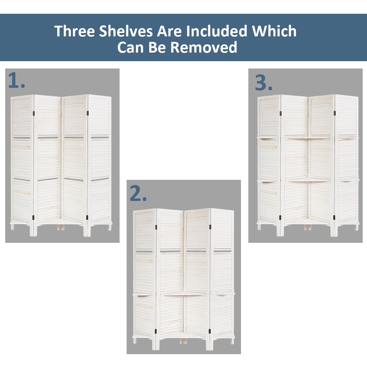 Costway 4 Panel Folding Room Divider Screen W/3 Display Shelves 5.6 Ft Tall