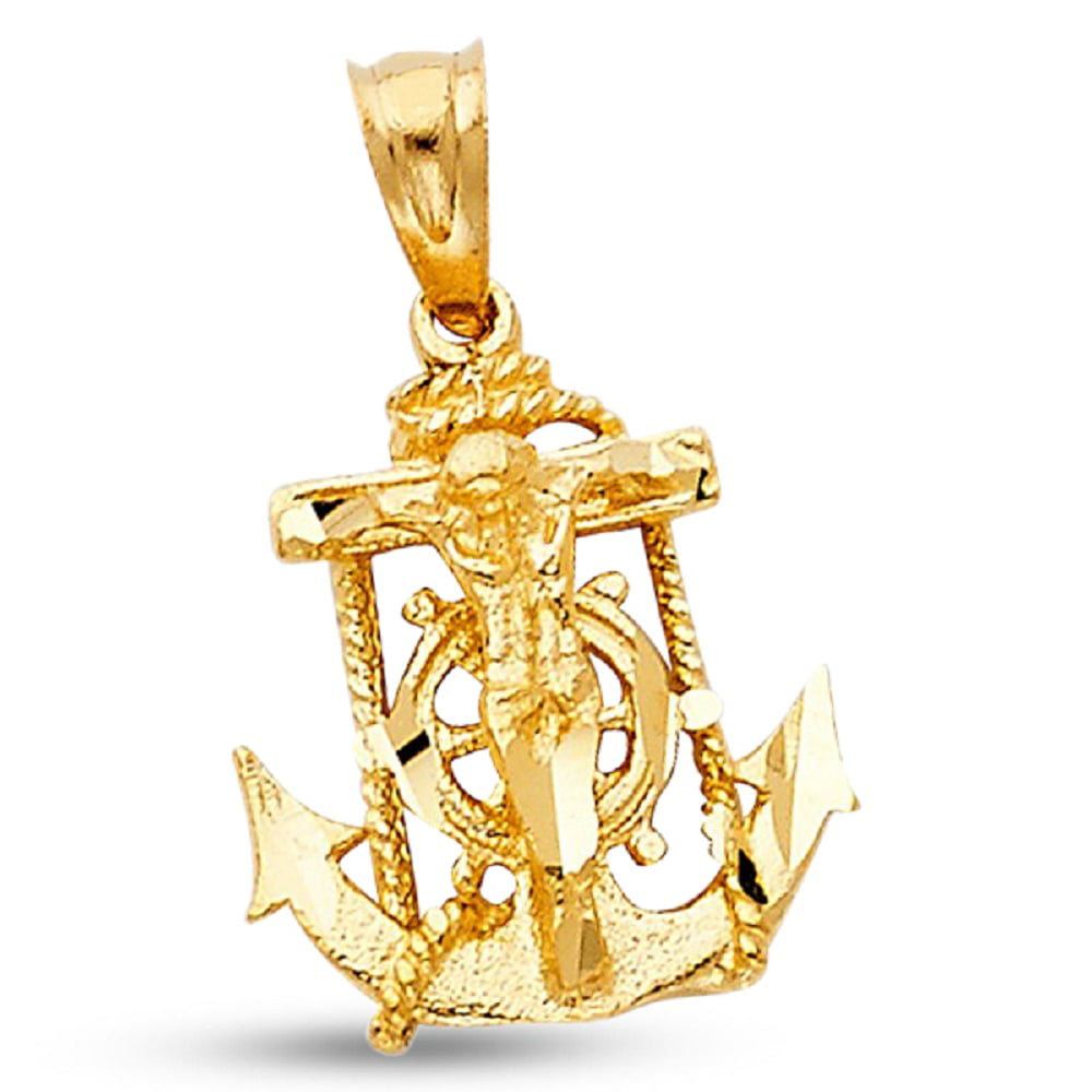 GemApex - Jesus Anchor Crucifix Pendant Solid 14k Yellow Gold Mariner ...