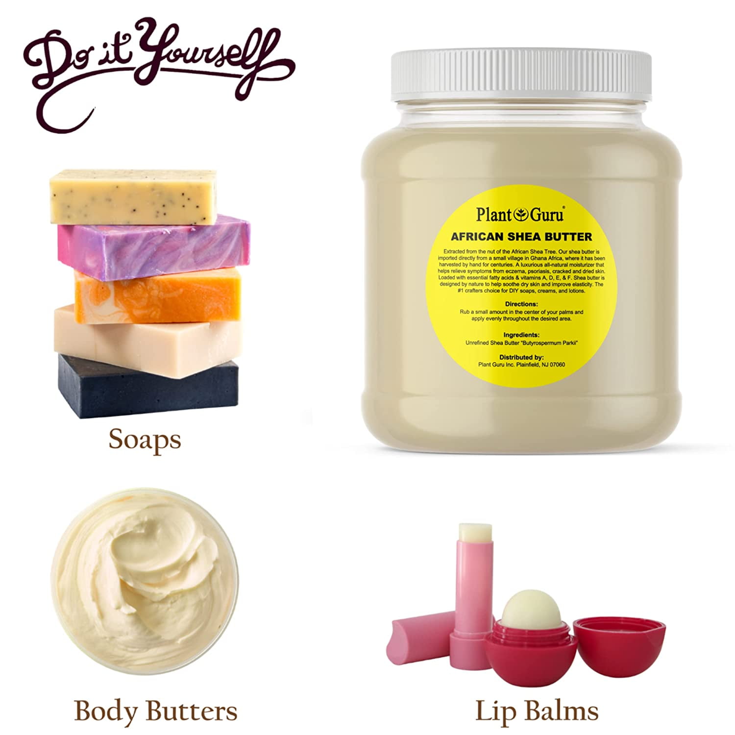Raw African Shea Butter 3 lbs. Bulk Wholesale 100% Pure Natural Unrefined Organic Ivory / White Great for DIY Body Butter, Lotion, Cream, lip Balm & Soap Making, Eczema & Psoriasis, Stretch Mark