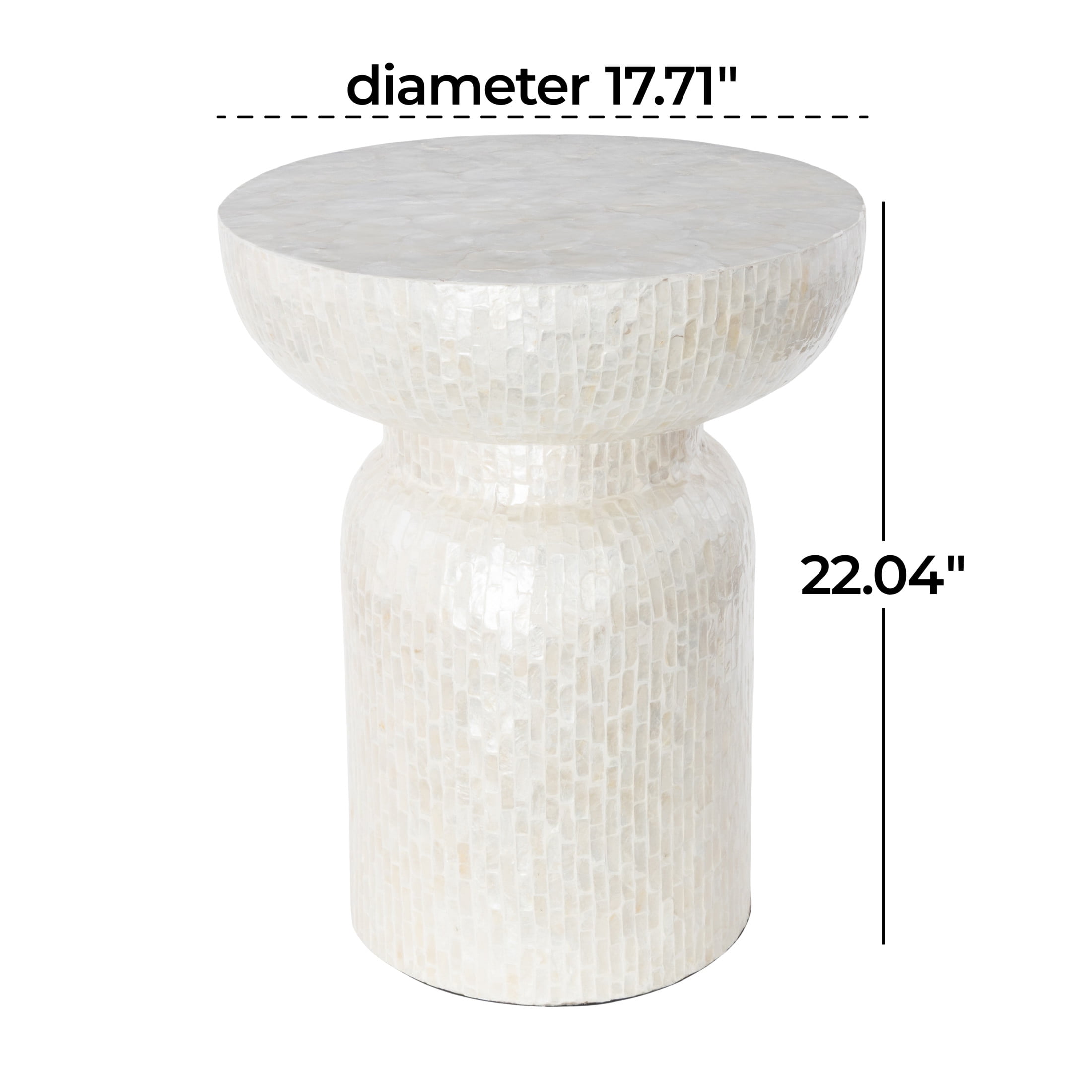 DecMode 18" x 22" Cream Capiz Shell Handmade Pedestal Mosaic Inlay Accent Table, 1-Piece