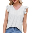 thumbnail image 2 of SELONE Summer Tops Short Sleeve Tops Blouses Regular Fit T Shirts Petal Sleeve Pullover Tees Tops Solid T-Shirts V Neck Tops Blouses Hollow Lace Trim T Shirts Easy Care Breathable Pullover White XXL, 2 of 8