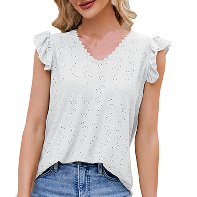 Elegante camiseta de manga corta con cuello en V sólido para mujer Blusa suelta Tops OAVQHLG3B Store lin121212