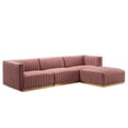 thumbnail image 2 of Modway Conjure Channel Tufted Performance Velvet 4-Piece Sectional in Gold Dusty Rose, 2 of 10
