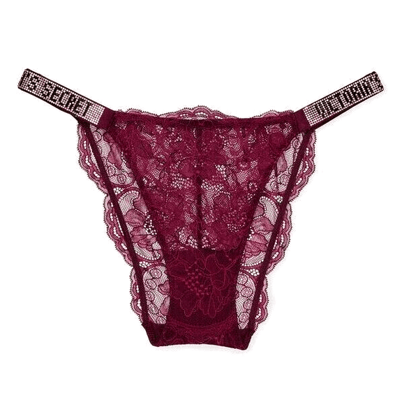 Victoria's Secret Bombshell Very Sexy Shine Bling Bikini Panty Burgundy Lace Size Small NWT