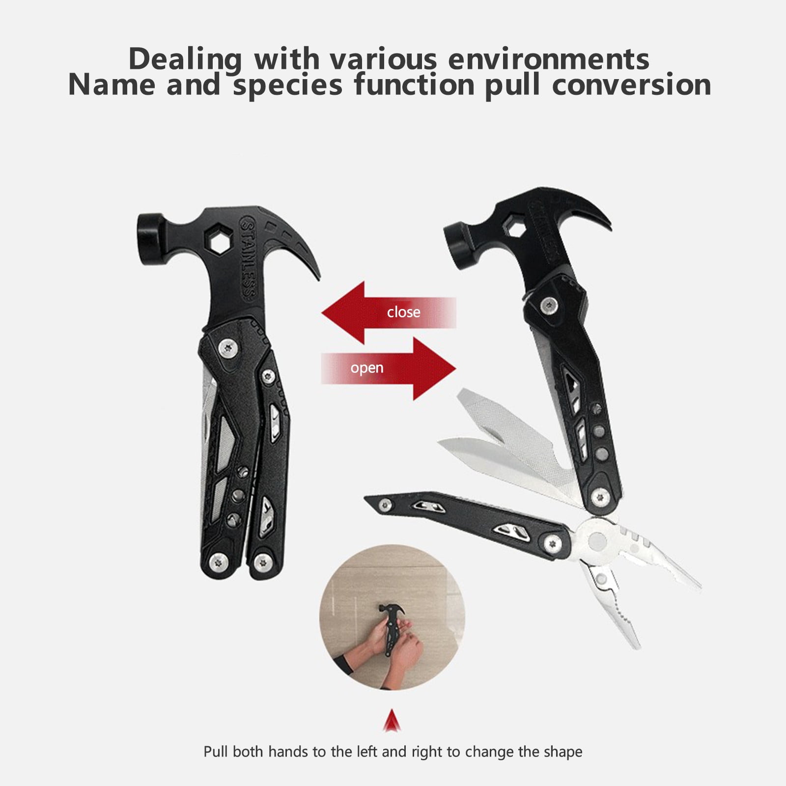Survival Multitool Stainless Steel Folding Pocket Tool Knife Pliers Screwdriver Compact Portable Emergency Repair Camping Hiking Outdoor Travel Car Home Use Multi Function Gadget Tool