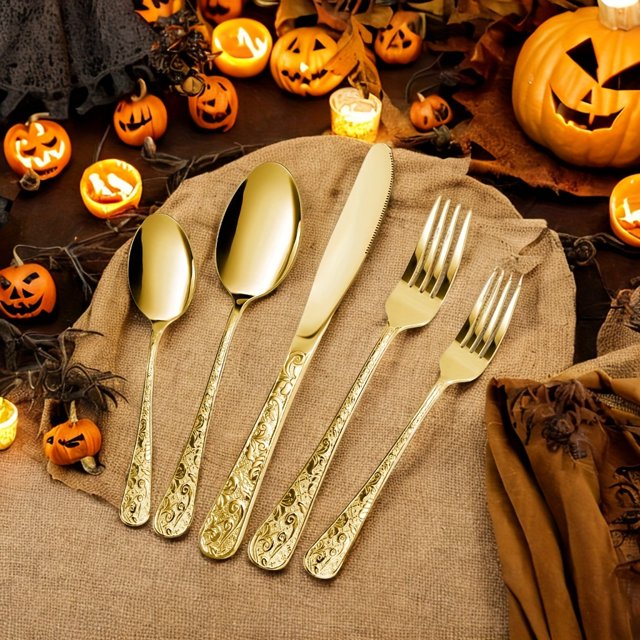 Lindbes 40-Piece Luxurious Vintage-Style Stainless Steel Cutlery Set for 8 - Durable Flatware with Knife/Fork/Spoon Utensil Set Dishwasher Safe Rust-Resistant and Easy to Clean for Ho