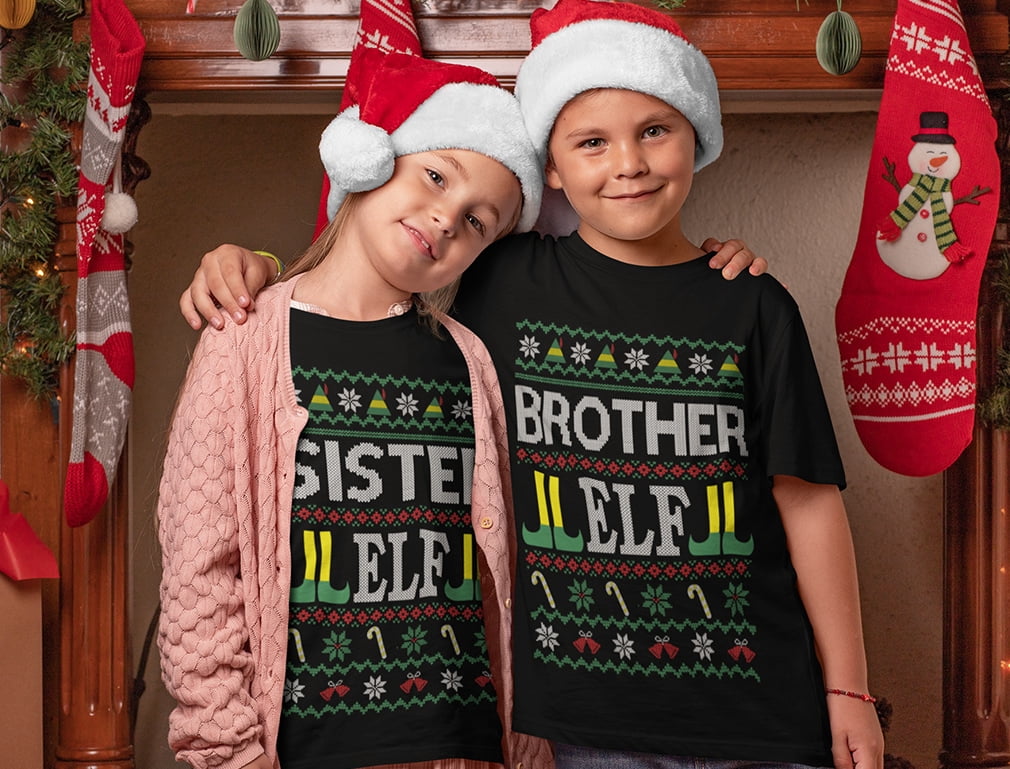 Tstars Boys Ugly Christmas Elf Family Elf Kids Christmas Gift Humor Holiday T-Shirt, Big Boys