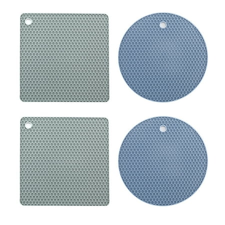 

Slip-Resistance Mat 4pcs Slip-Resistance Insulation Mat for Cup Food-Grade Silicone Honeycomb Shape Mat Cup Mat(Blue Circle & Gray Square)