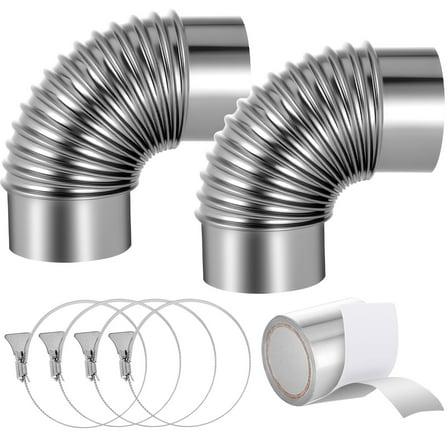 VEVOR 2 Pack Dryer Vent Elbow, 90 Degree Hose Connector Kit for 4 Inch Duct, Stainless Steel Vent Elbows with 4 Clamps and Aluminum Foil Tape, for HVAC Ducts, Pipes, and Ductworks at Tight Space