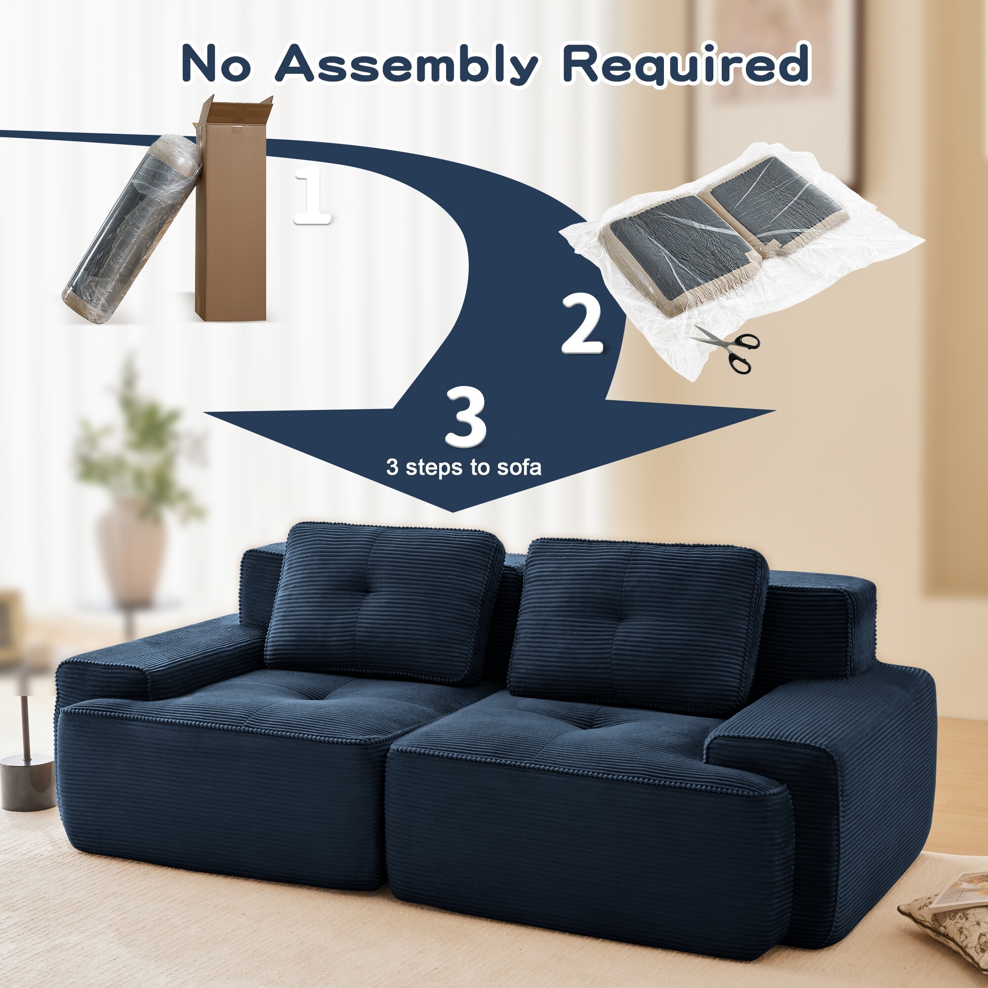 DEALTOPS Oversized Corduroy Loveseat, Sponge Filler Deep Seat 2-Seater Sofa for Living Room, No Assembly Needed, Blue