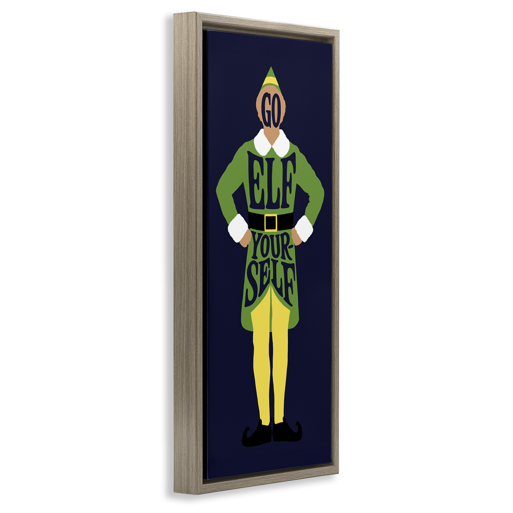 Stupell Industries Sassy Go Elf Yourself Holiday Painting Brown Floater Framed Canvas Art Prints Wall Art, 15 x 31