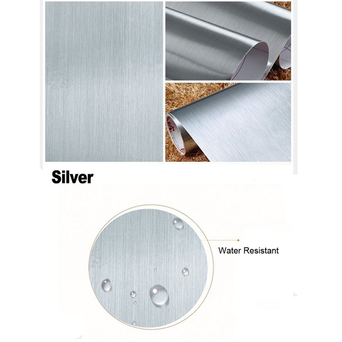 60cm*3m Brushed Stainless Steel Contact Paper Self Adhesive Vinyl Film Shelf Lin