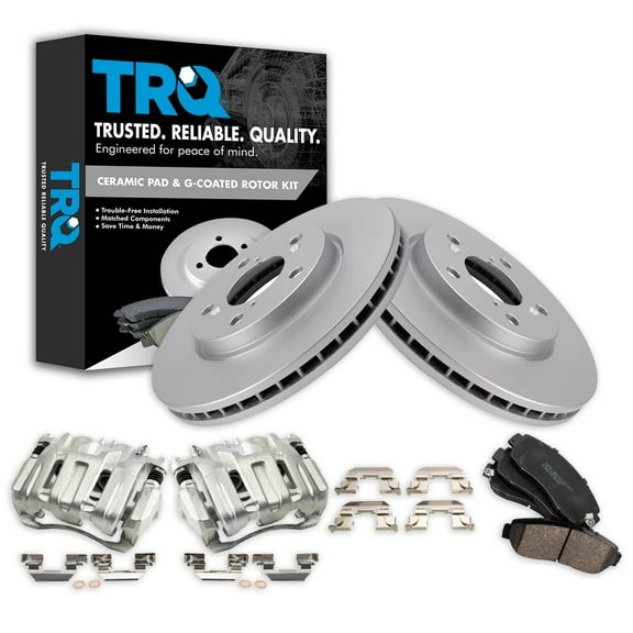 TRQ Front Brake Pad & Rotor Kit Brake Caliper Brake Pads Brake Rotor Ceramic Premium G-Coated Fits Select 2005-2010 Honda Odyssey