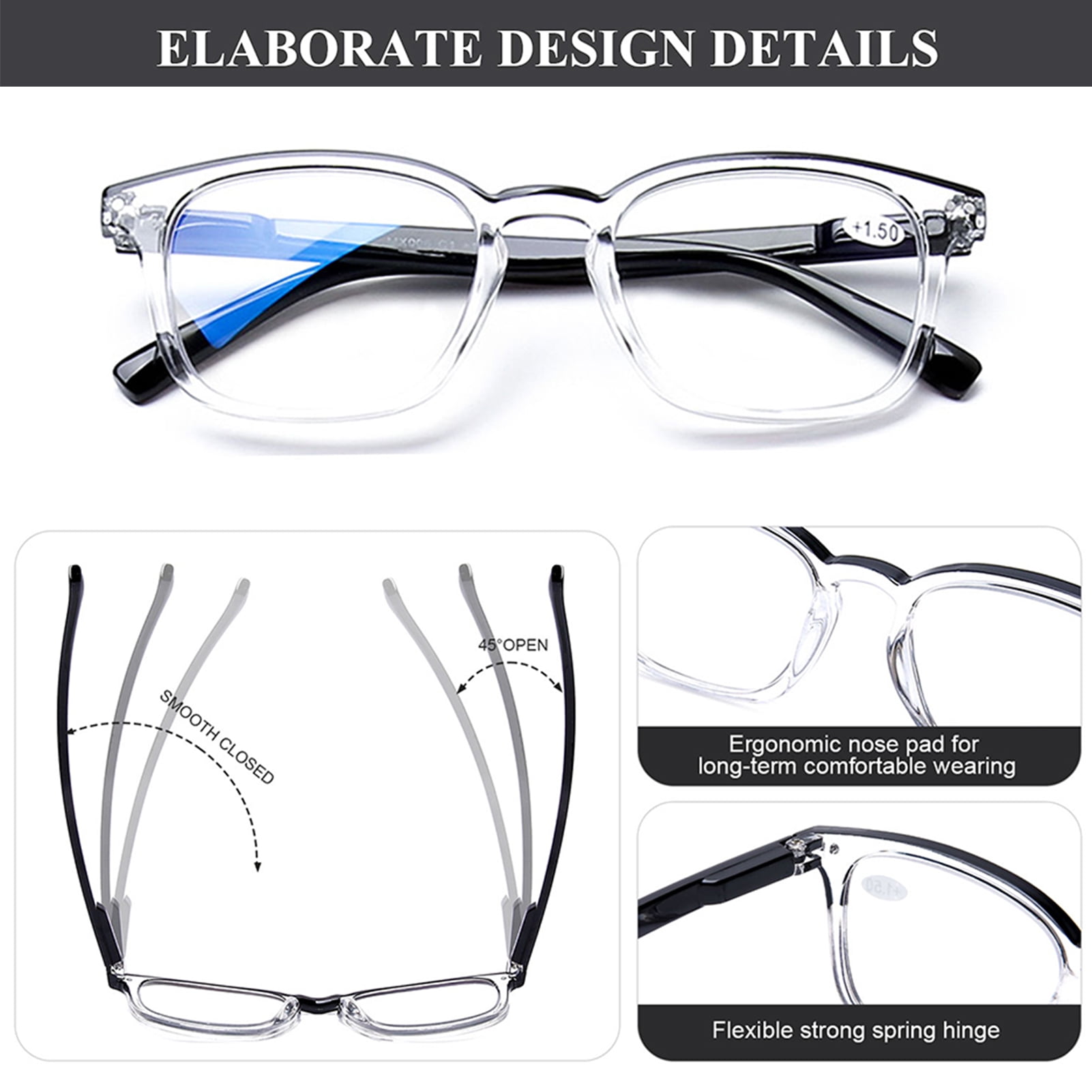 AQWANO Computer Reading Glasses Blue Light Blocking, Quality Clear Readers for Women Men Anti Glare Filter UV Ray Filter with Spring Hinge, 2.0