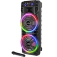 thumbnail image 1 of Audiobox ABX-214R Altavoz Bluetooth portátil dual de 12 pulgadas, ligero pero ruidoso con graves, luces de fiesta RGB, micrófono inalámbrico, controles de volumen, agudos y graves, 37 pulgadas de alto, 1 of 5