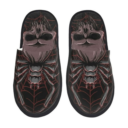 Balery Spider with Skull Slient Indoor Furry Fleece Comfort House Shoes Soft Non-Slip Home Shoes Cotton slippers House Slippers-- Large