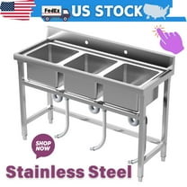 3-Bay Stainless Steel Sink Free Standing Utility Sink Kitchen Sink 3 Compartment Sink 304 Grade Laundry Tub Culinary Sink 9.5in H 18.7in Depth with Legs 30LBS for Laundry Room