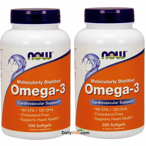 2 x NOW Molecularly Distilled Omega3 Fish Oil 1000 mg 200