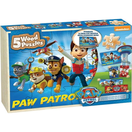 Paw Patrol 5 Wood Jigsaw Puzzles in Wood Storage Box ...