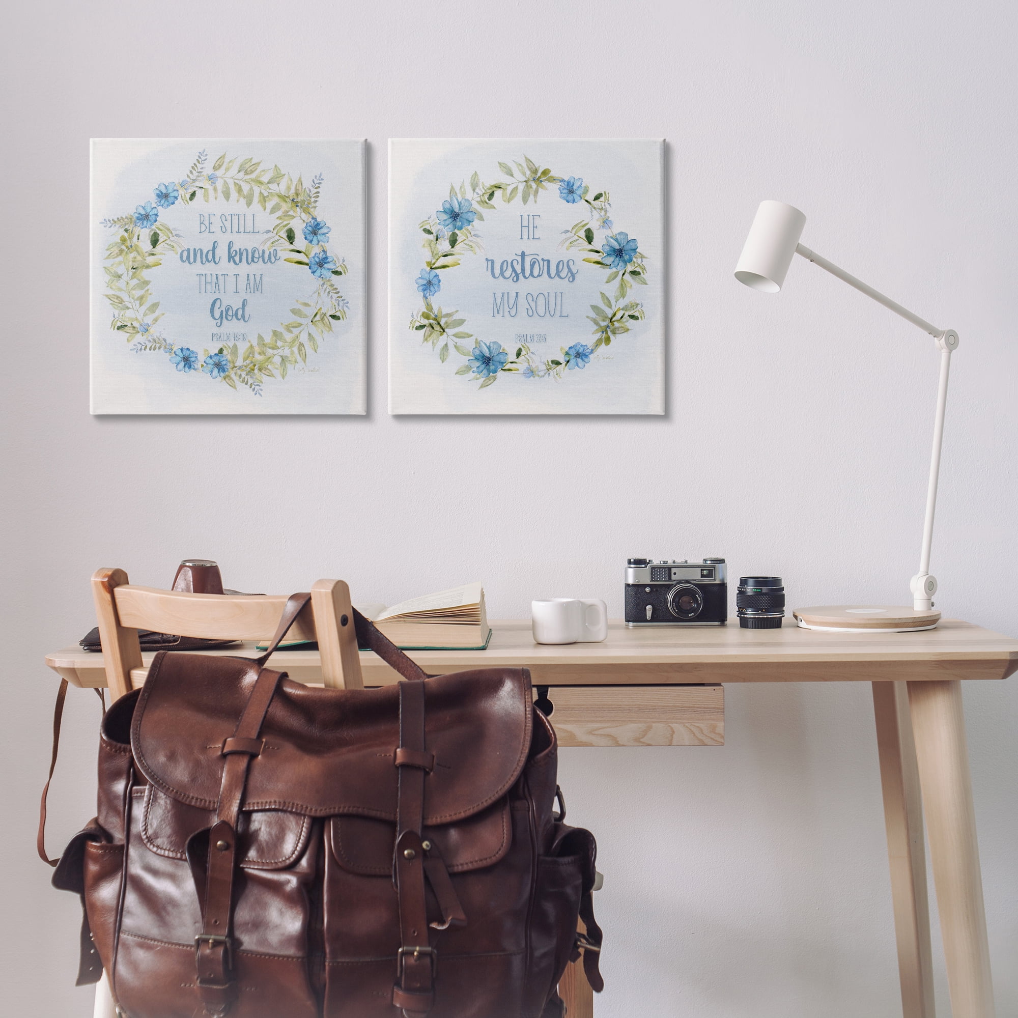 Stupell Industries Be Still Restores Psalm Religious & Spiritual Painting Wrapped Canvas Art Print Wall Art, 17 x 17, Set of 2