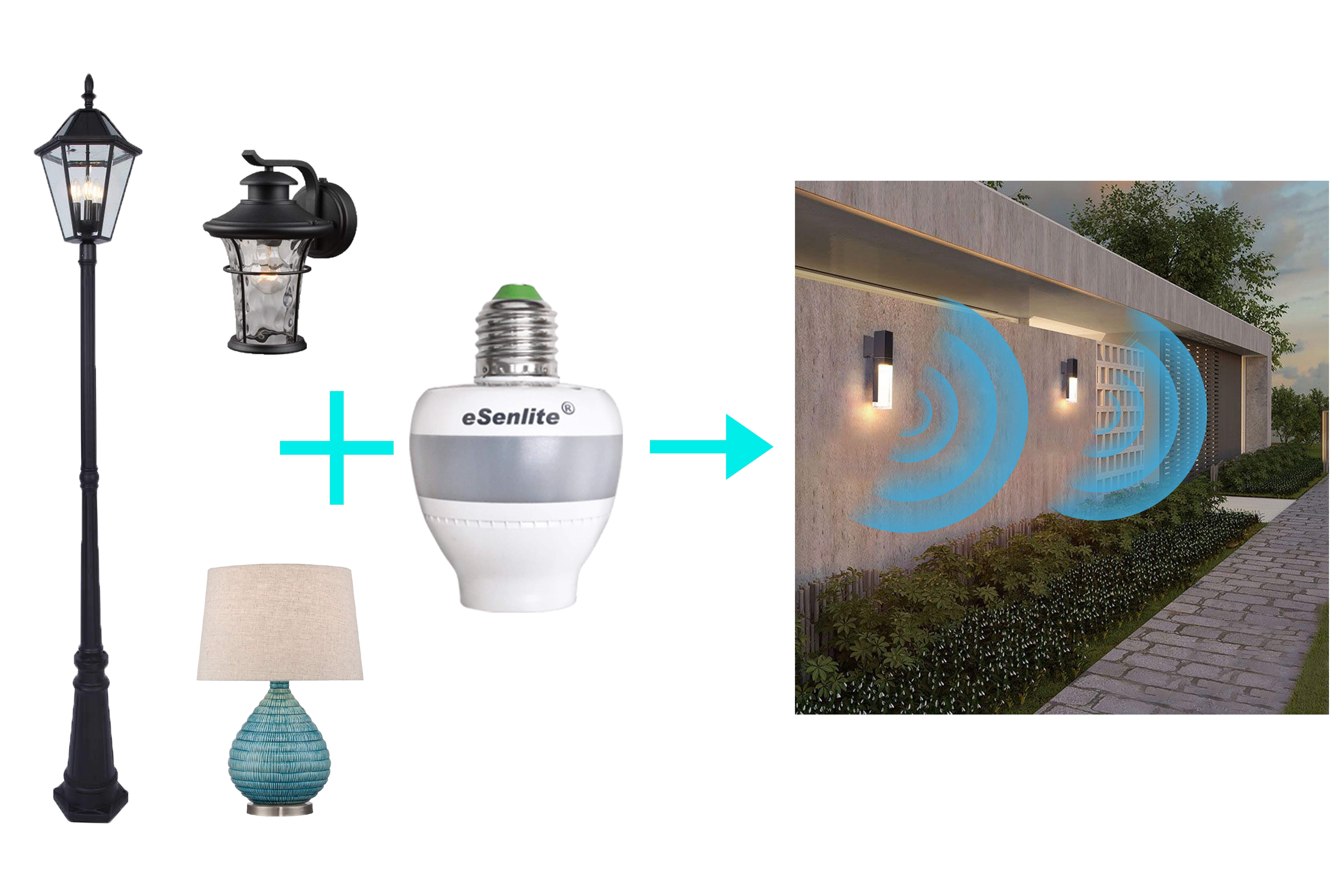 Invisible Motion Activated SMART Bulb Socket (2-Pack) – Retrofit E26/E27 Motion Sensor Light Socket Converts Existing Fixtures to Dusk-to-Dawn Smart Lighting, White